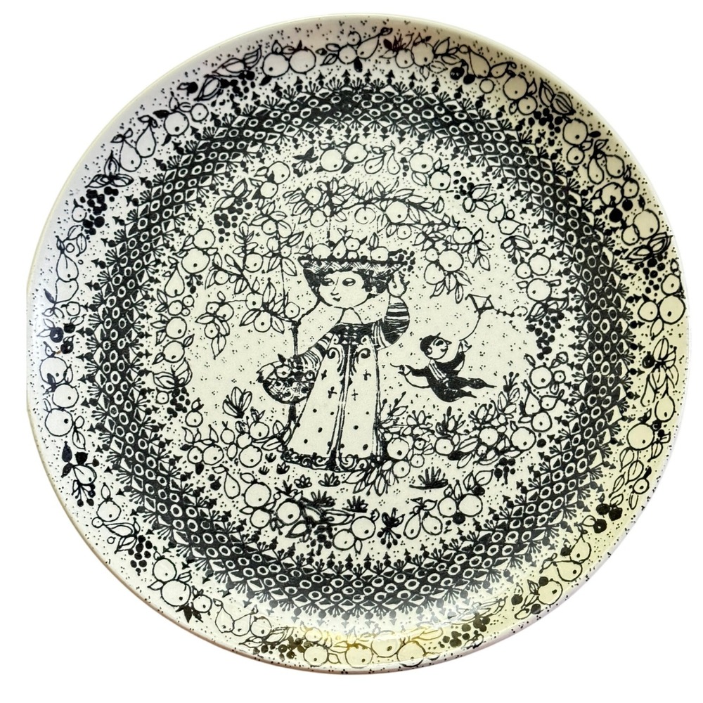 Nymolle Bjorn Wiinblad Plate 8.5" Black White Autumn Seasons Denmark 1985 IOA